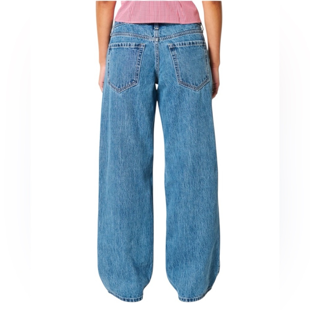 Hollister Low Rise Baggy Jeans Size 00 24 Distressed Wide Leg 100% Cotton Denim - Picture 4 of 14